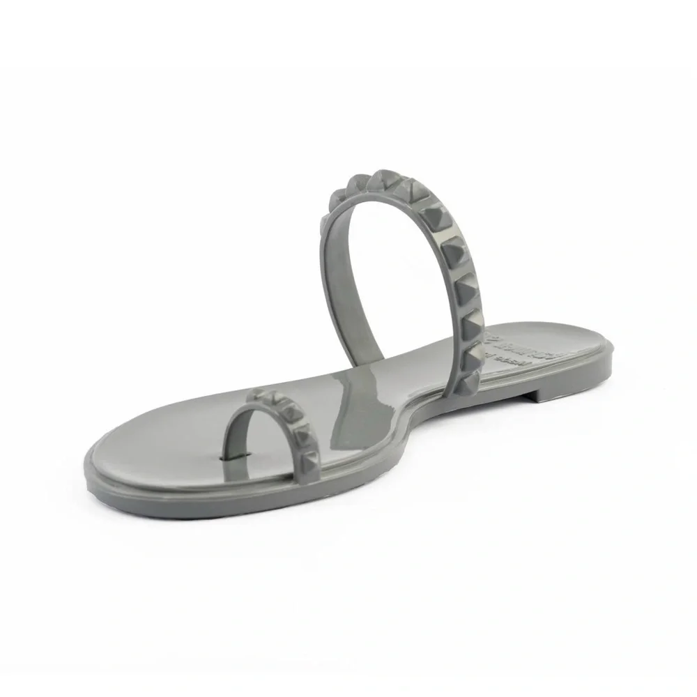 CARMEN SOL Silver Grey Maria Studded Flat Jelly Sandal Size 11